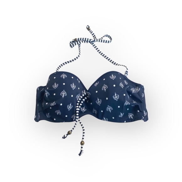 Timeout ᯾ Nautical Print Bandeau Bikini Top ᯾ Navy White Anchors + Stripes ᯾ L - Picture 5 of 16